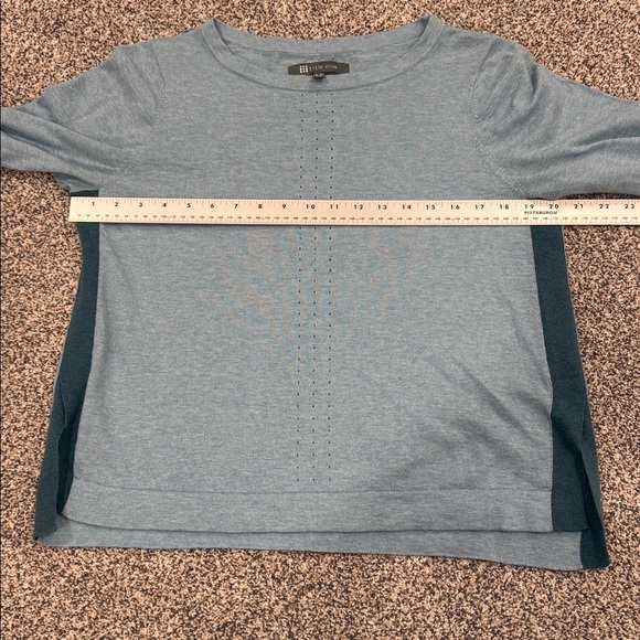Title Nine Slack Tide Merino Wool Cotton Blend Blue Pointelle Crewneck Top Sz M - Picture 10 of 10